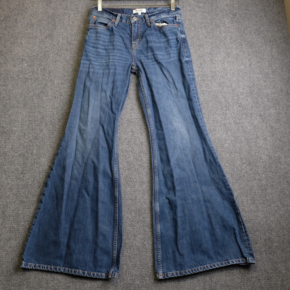 RE/DONE Baggy Flare Jeans Womens 25 Blue Denim Monterey Fade Wide Leg High Rise